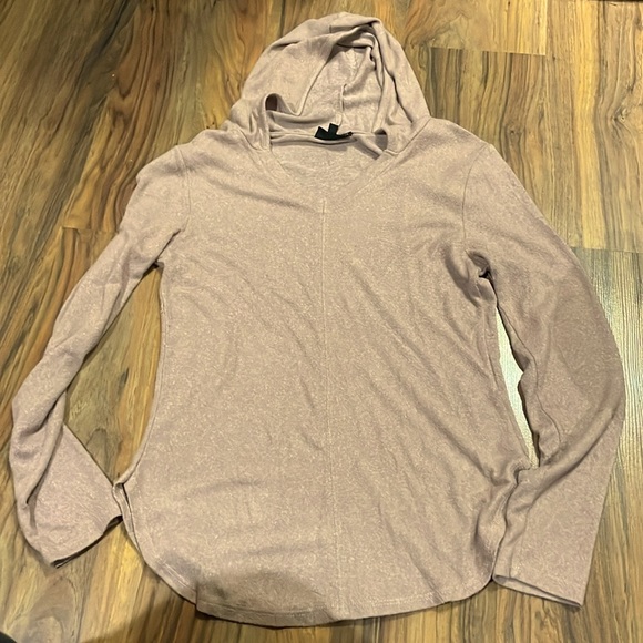 🌻 BOBEAU LIGHTWEIGHT LONG SLEEVE HOODIE V NECK AND TAUPE NUBBY FABRIC SIZE:S - Picture 3 of 12
